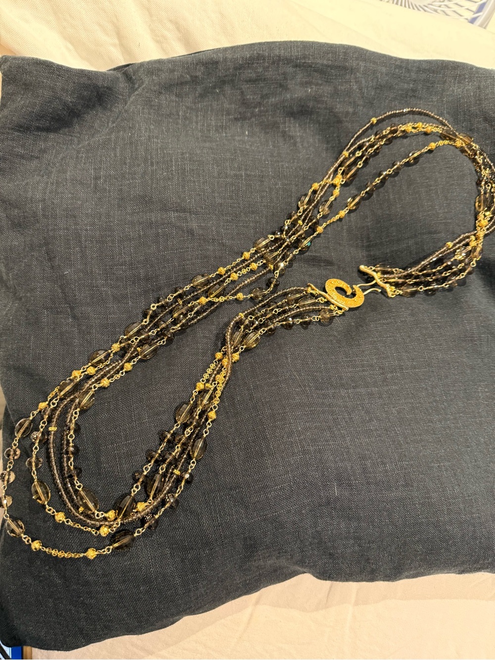 Layered Black and Gold Multi-Strand Necklace - Elegant Statement